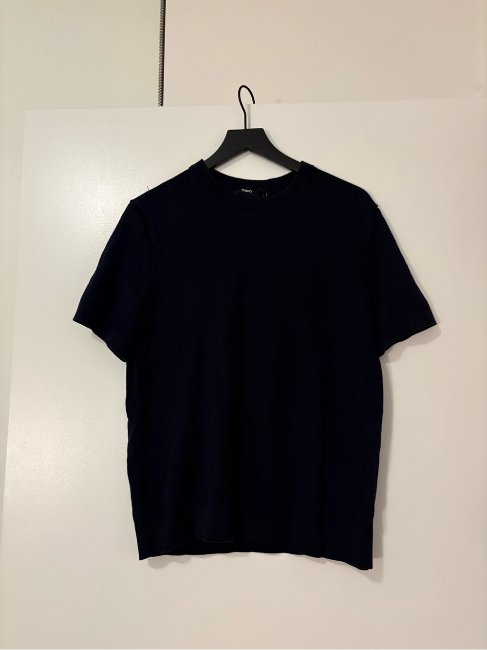 Theory Men's Navy Short-Sleeve Textured Wool T-Shirt